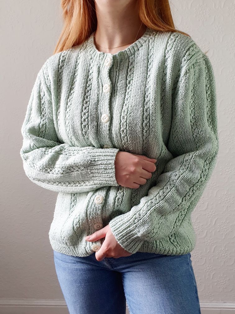 Vintage Handknitted Mint Green Cardigan - M/L