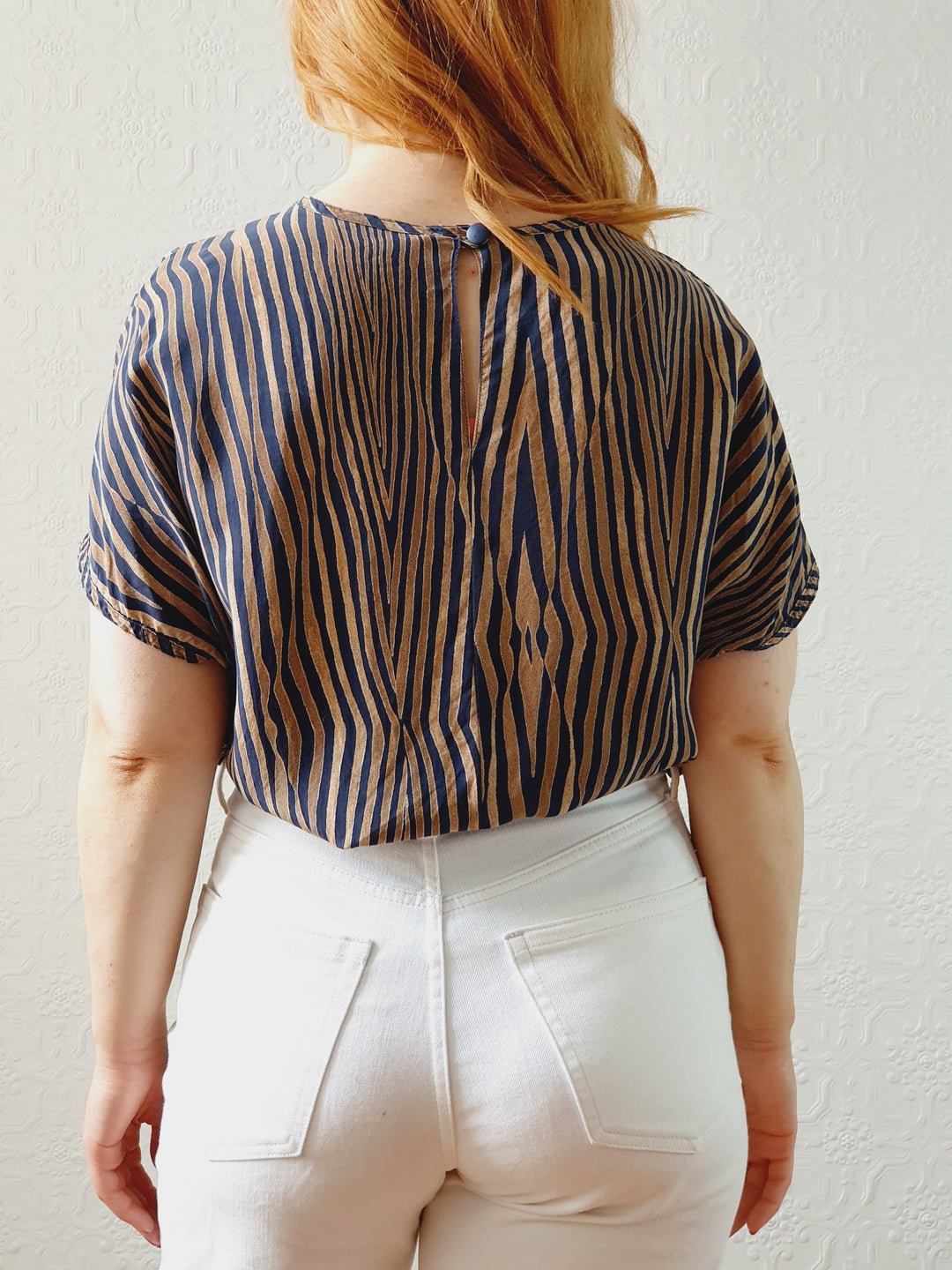 Vintage 80s Black & Brown Tiger Print Blouse - S/M