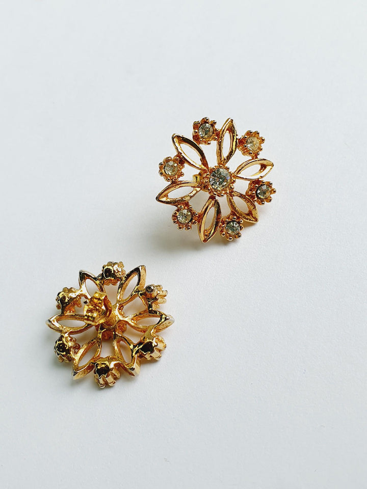 Vintage Gold Plated Flower Stud Earrings