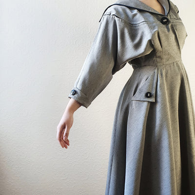 80s Grey Full Skirt Dress - M