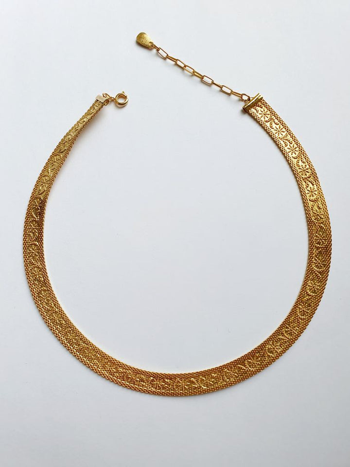 Vintage Gold Plated Flat Mesh Chain Necklace