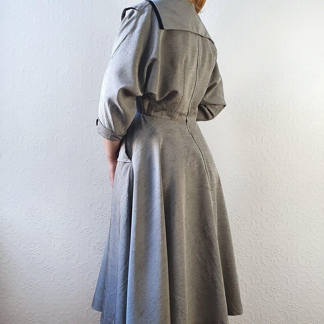 80s Grey Full Skirt Dress - M