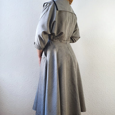 80s Grey Full Skirt Dress - M
