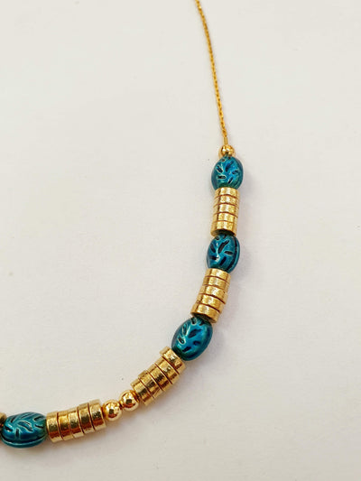 Vintage Gold Plated Fine Chain Necklace with Beads - Blue
