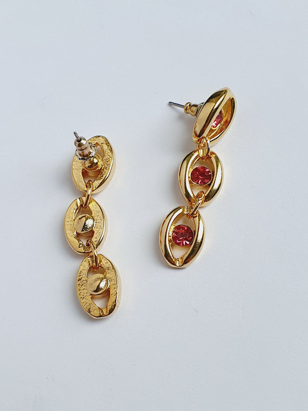 Vintage 80s Gold Plated Drop Earrings with Pink Crystals