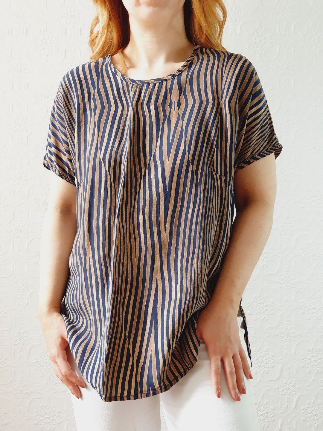 Vintage 80s Black & Brown Tiger Print Blouse - S/M