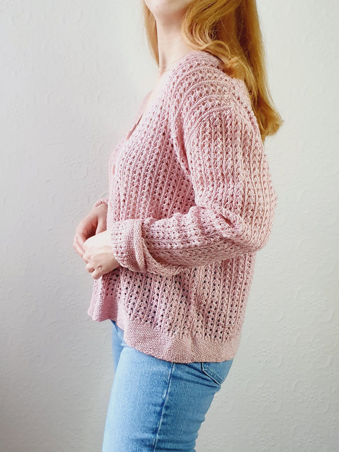 Pink Lurex Wool Cardigan - XL