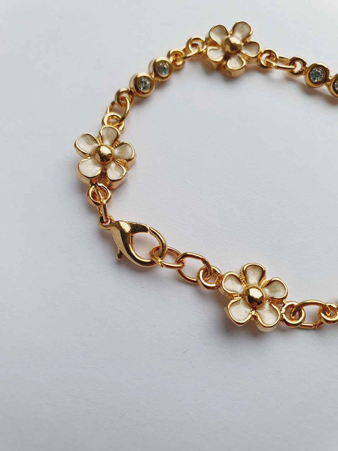 Vintage Gold Plated Flower & Crystal Bracelet