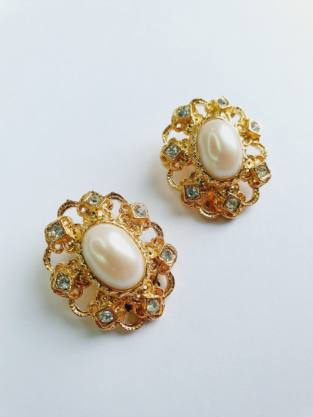 Vintage Gold Plated Clip On Pearl Earrings