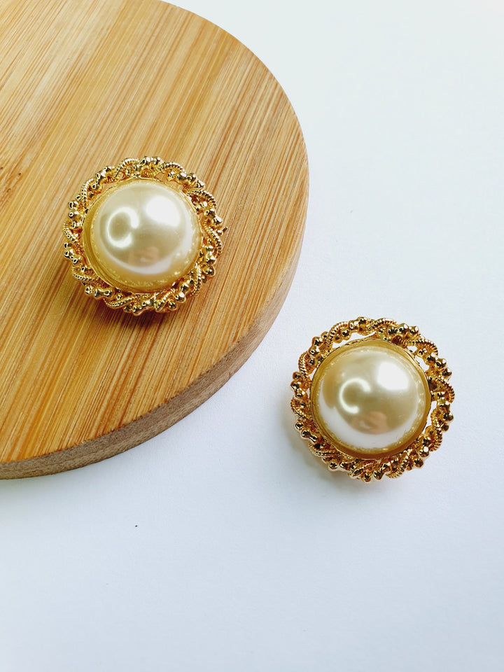 Vintage Gold Plated Clip On Pearl Earrings