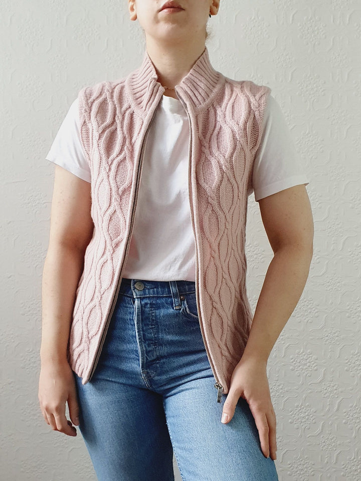 Vintage Soft Pink Lambswool & Cashmere Zip Up Vest - XS/S