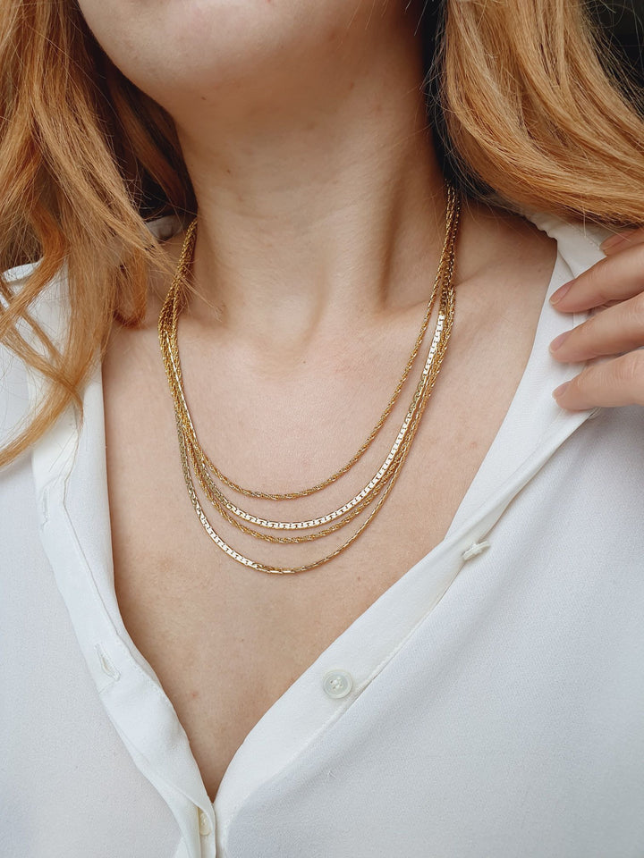 Vintage Gold Plated 4 Strand Chain Necklace