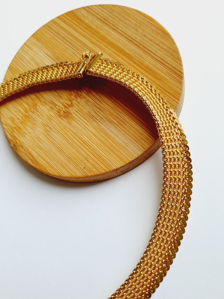 Vintage Gold Plated Flat Mesh Chain Necklace