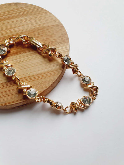 Vintage Gold Plated Bracelet with Clear Crystals