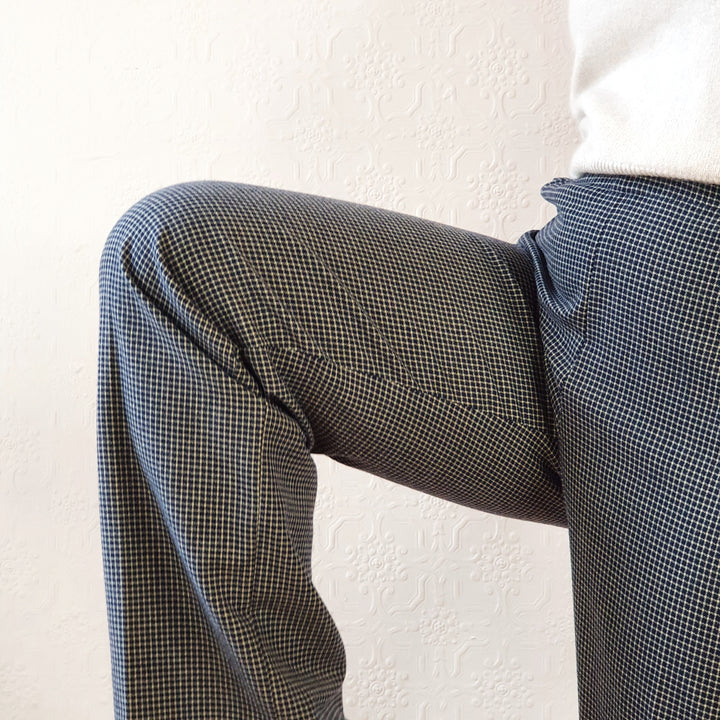 Navy Gingham Wool Trousers - XL