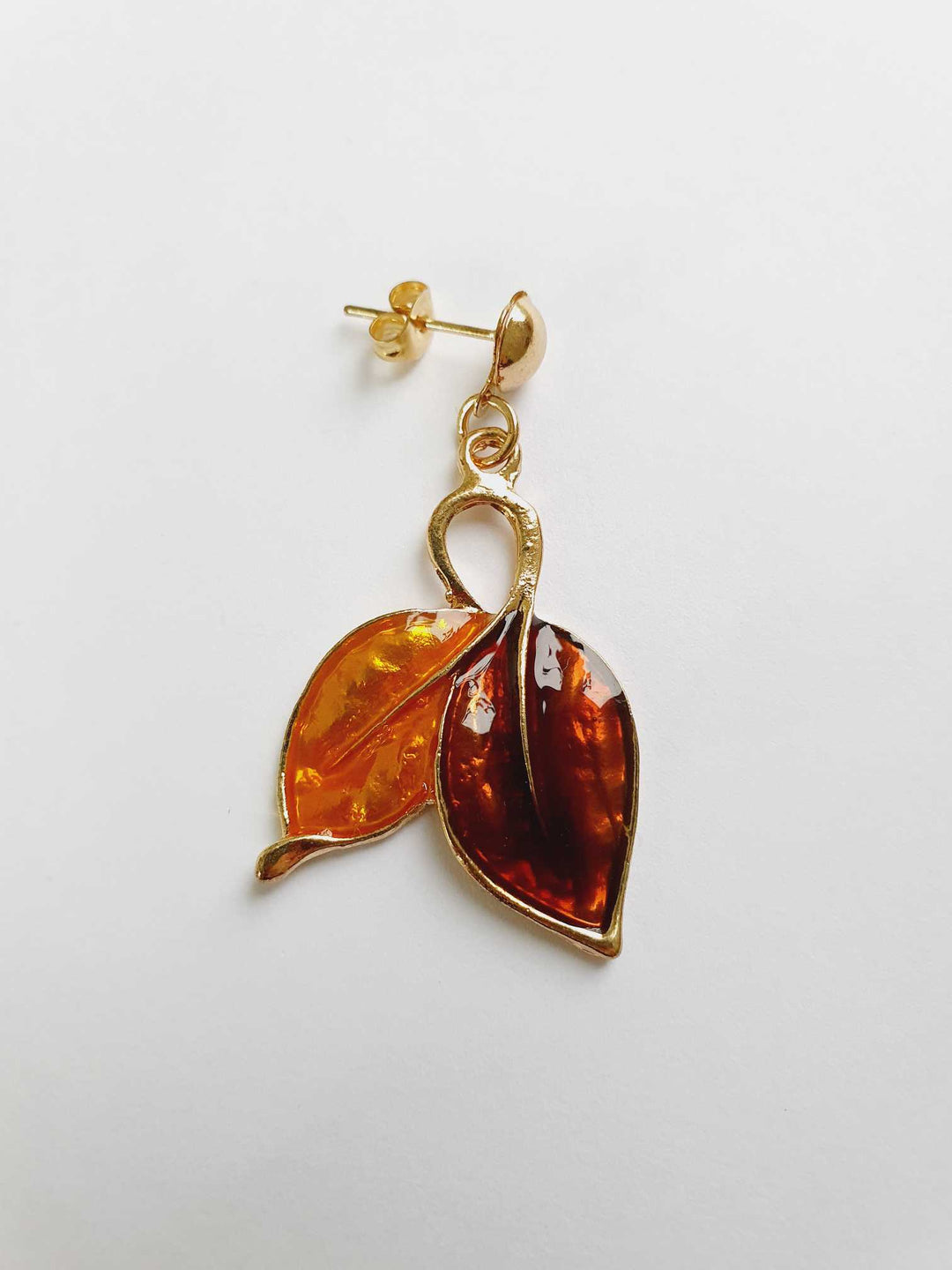 Vintage Gold Toned Enamel Leaf Earrings