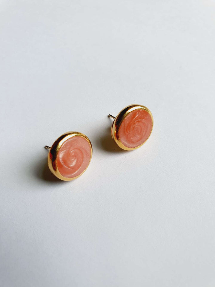 Vintage Gold Plated Pink Enamel Round Stud Earrings