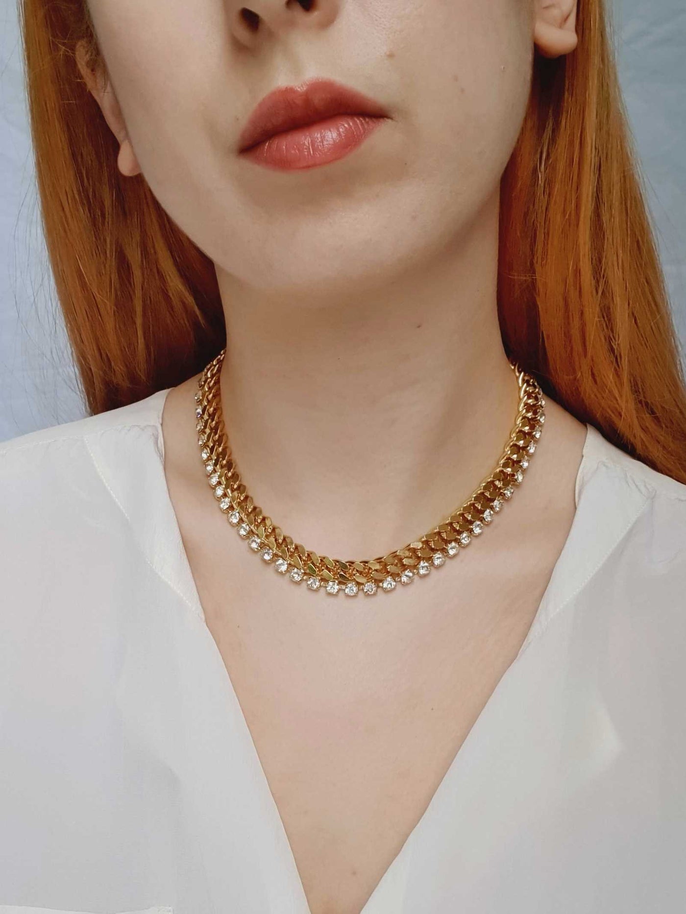 Vintage Gold Plated Chunky Crystal Necklace
