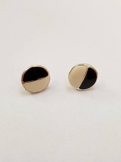 Vintage Silver Plated Black & White Round Stud Earrings