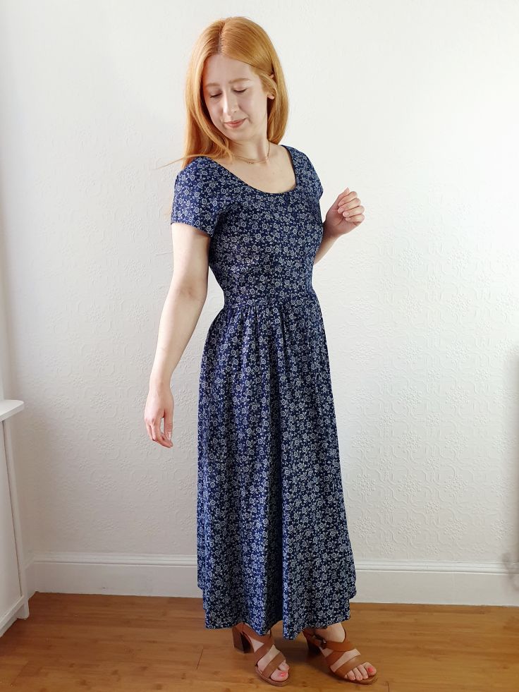 Vintage Navy Ditsy Floral Print Dress - S