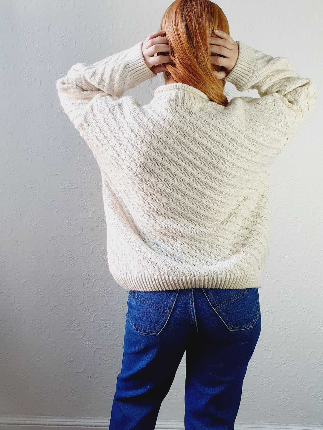 Vintage Cream Wool Jumper - L/XL