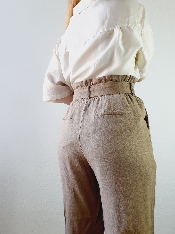 Light Brown Linen Blend Trousers - L/XL