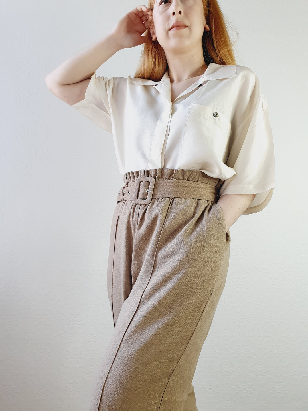 Light Brown Linen Blend Trousers - L/XL