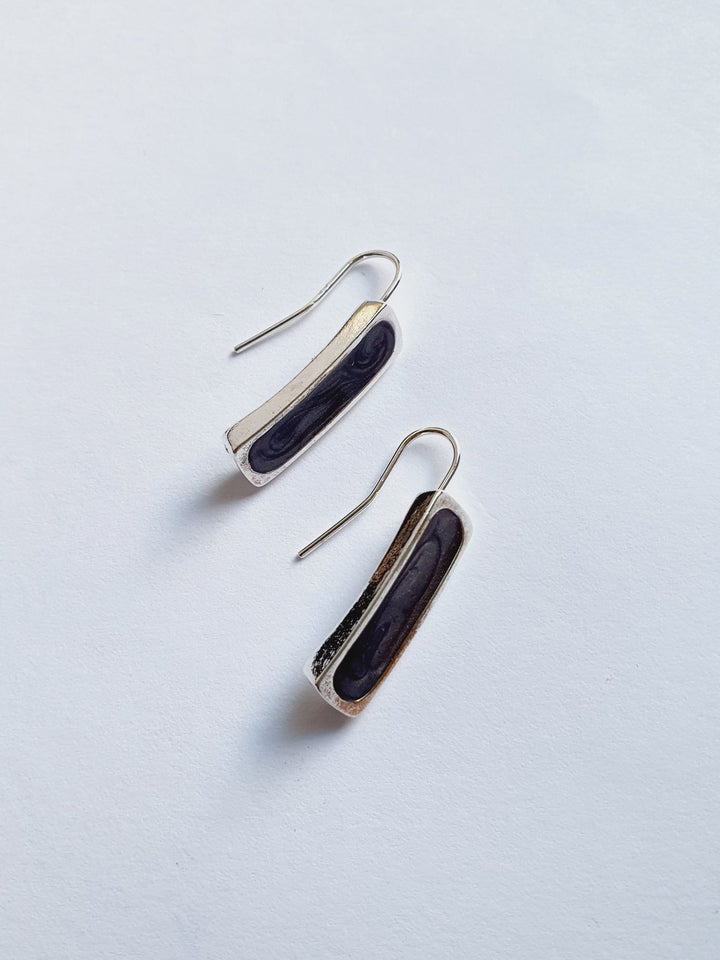 Vintage Silver Plated Grey Enamel Drop Earrings