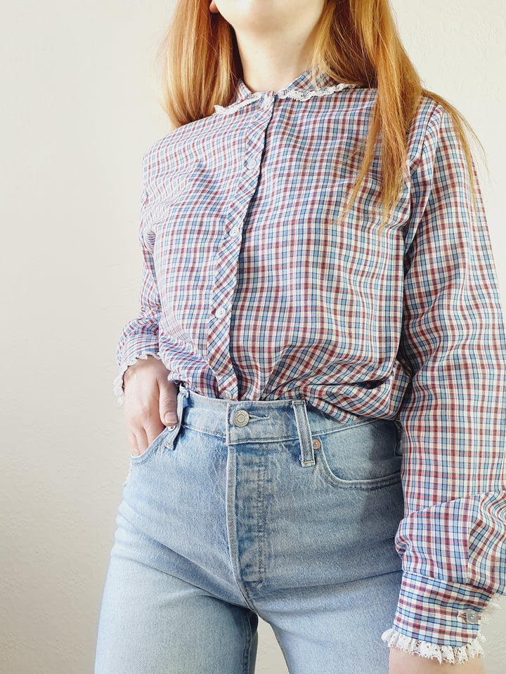 Gingham Blouse with Peter Pan Collar - XL