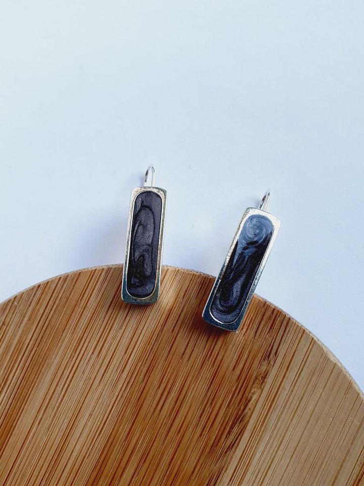 Vintage Silver Plated Grey Enamel Drop Earrings