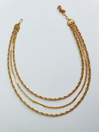 Vintage Gold Plated Triple Chain Necklace