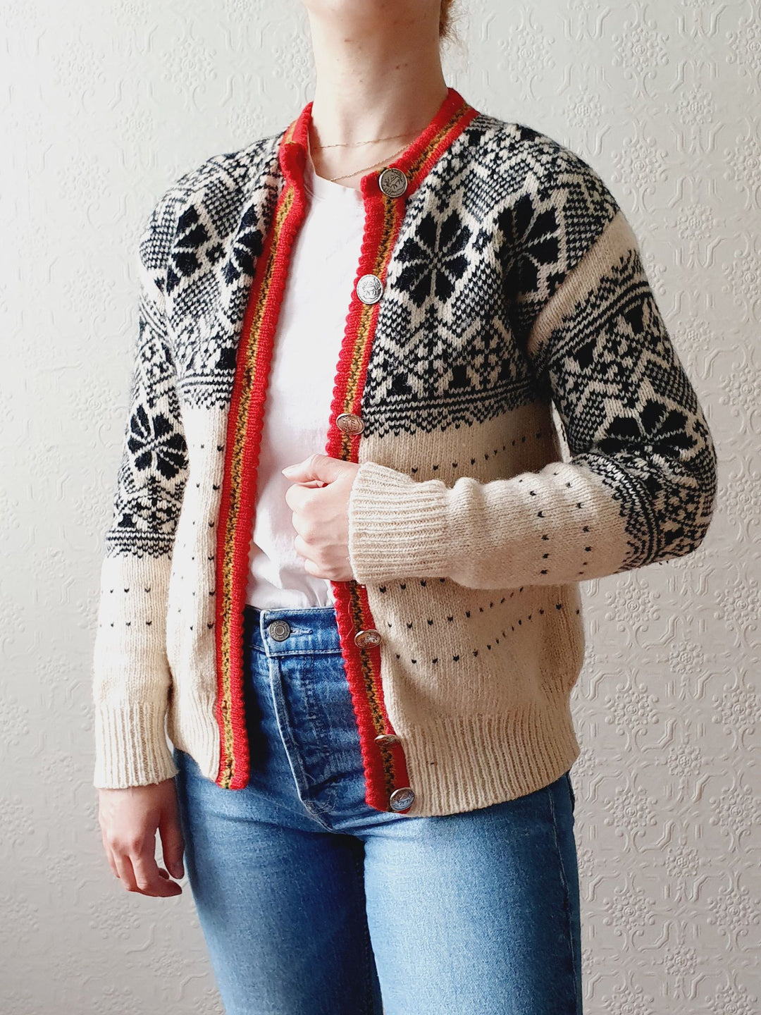 Vintage Icelandic Style Wool Cardigan - XS/S