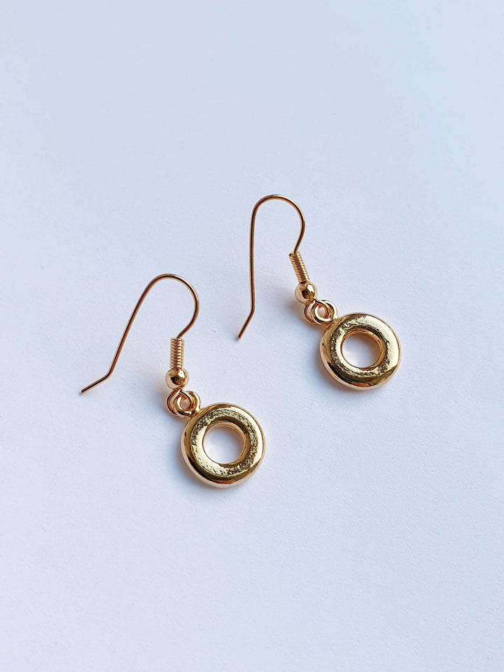 Vintage Gold Plated Drop Earrings with Circle Charm