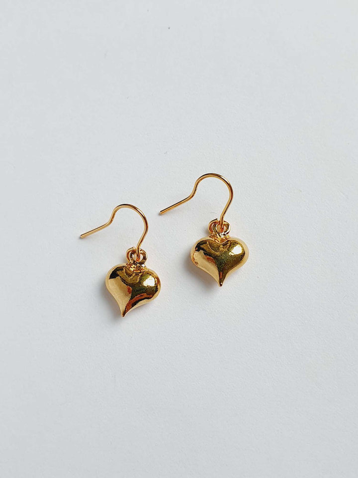 Vintage Gold Plated Drop Earrings with Heart Charm