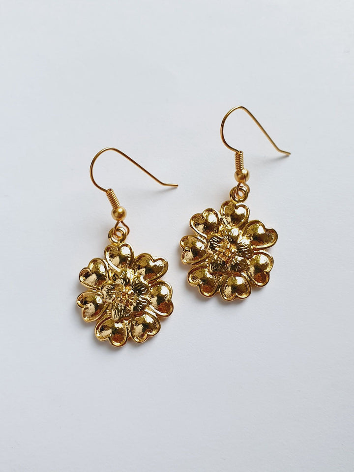 Vintage Gold Plated Drop Earrings with Flower Charm