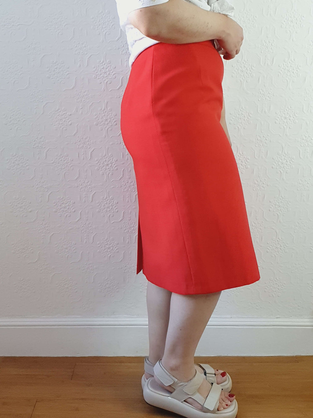 Vintage St Michael Red Pencil Skirt - S