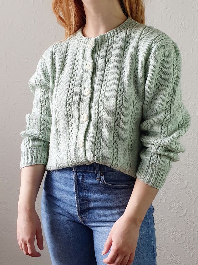 Vintage Handknitted Mint Green Cardigan - M/L