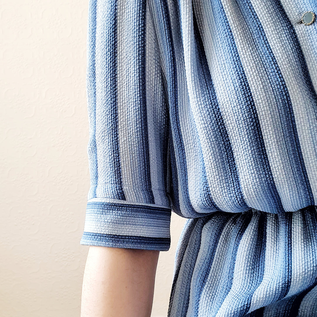 Vintage 100% Silk Blue Striped Dress - M