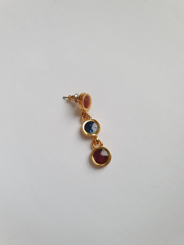 Vintage Gold Plated Drop Earrings with Red, Blue & Purple Enamel