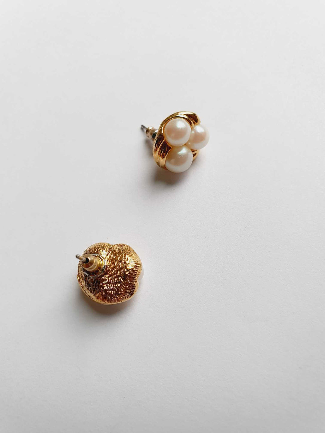 Vintage Gold Plated Triple Pearl Stud Earrings