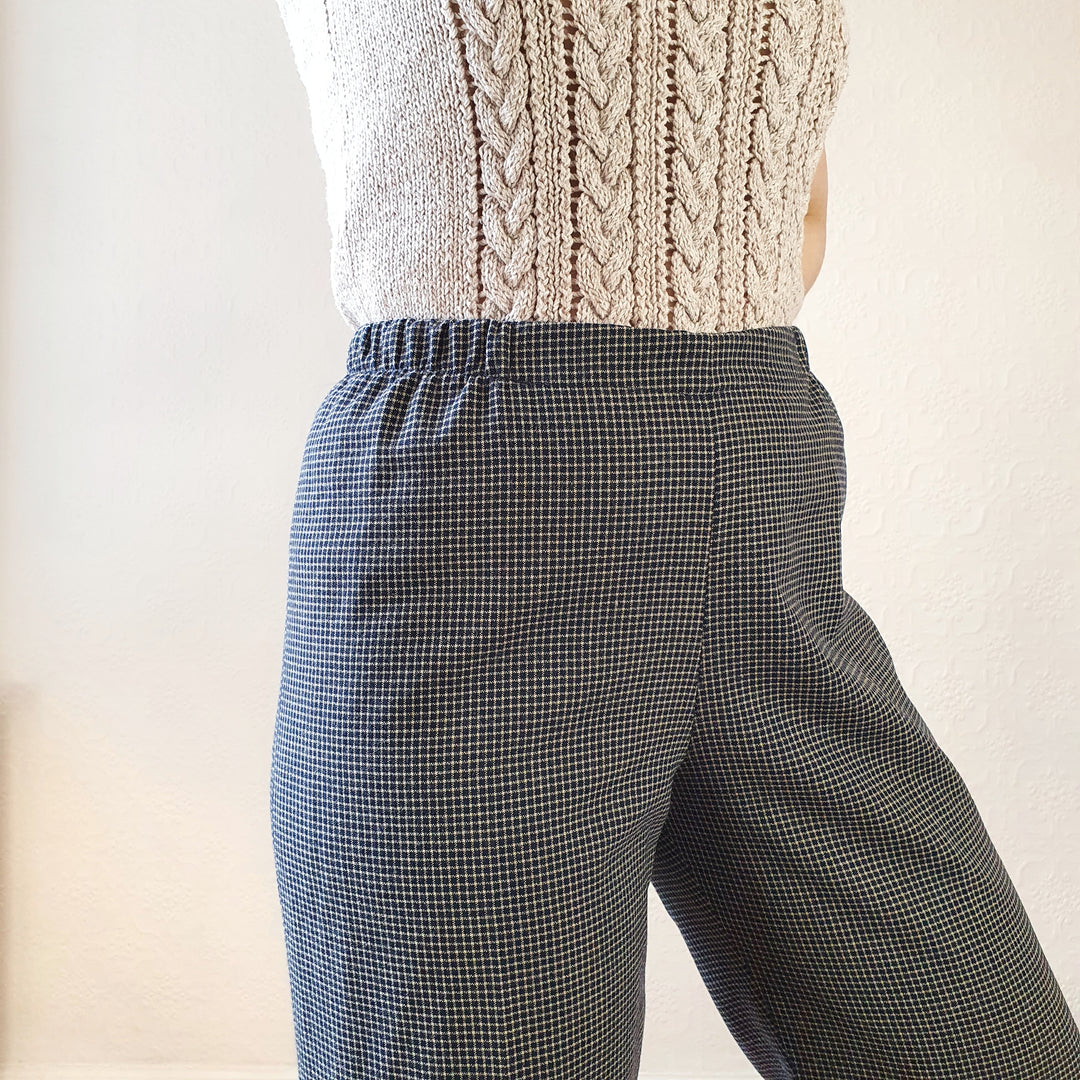 Navy Gingham Wool Trousers - XL