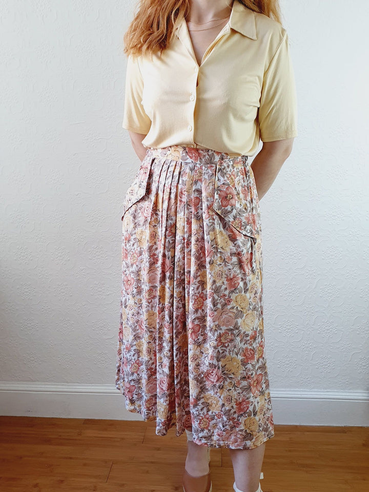 Vintage Pink Floral Skirt - S