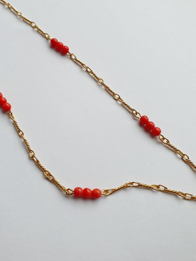 Vintage Gold Plated Chain Necklace with Pink Beads