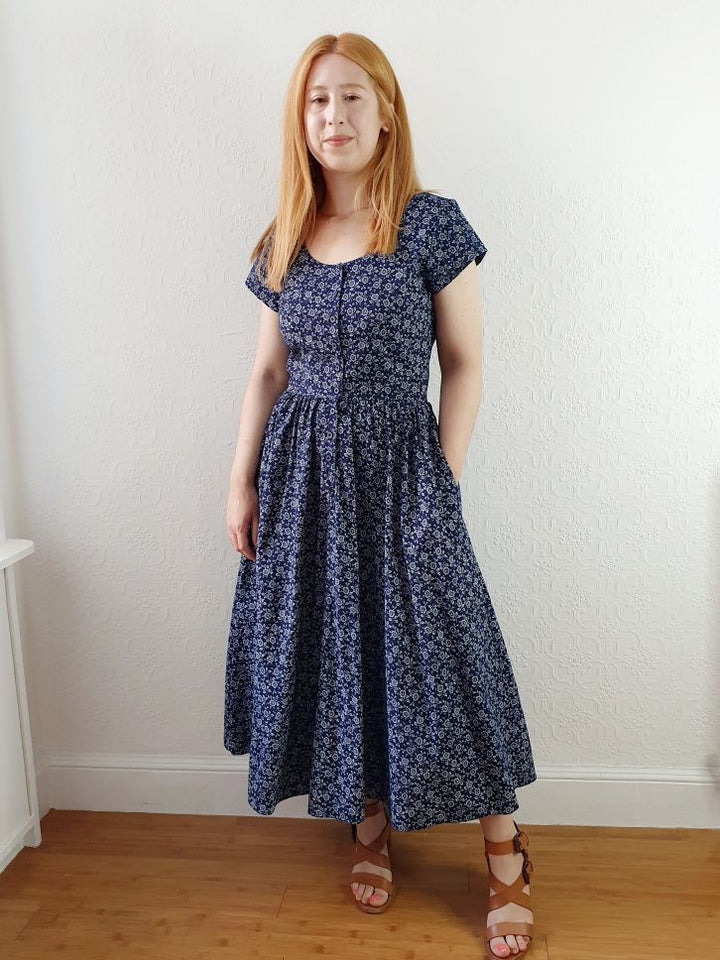 Vintage Navy Ditsy Floral Print Dress - S