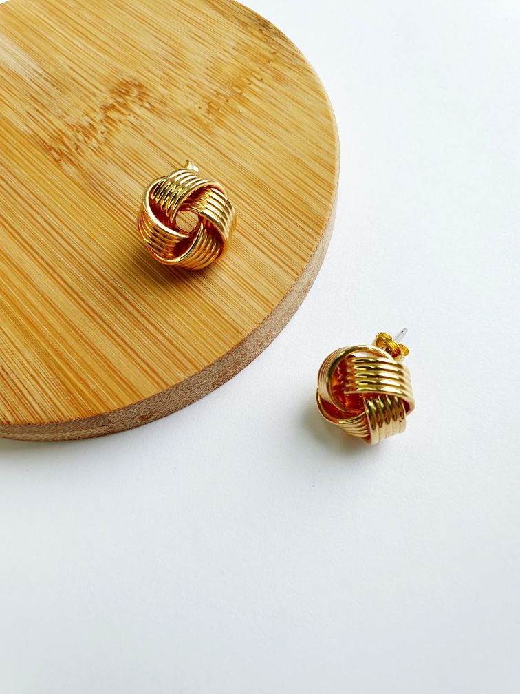 Vintage Gold Plated Twist Knot Stud Earrings