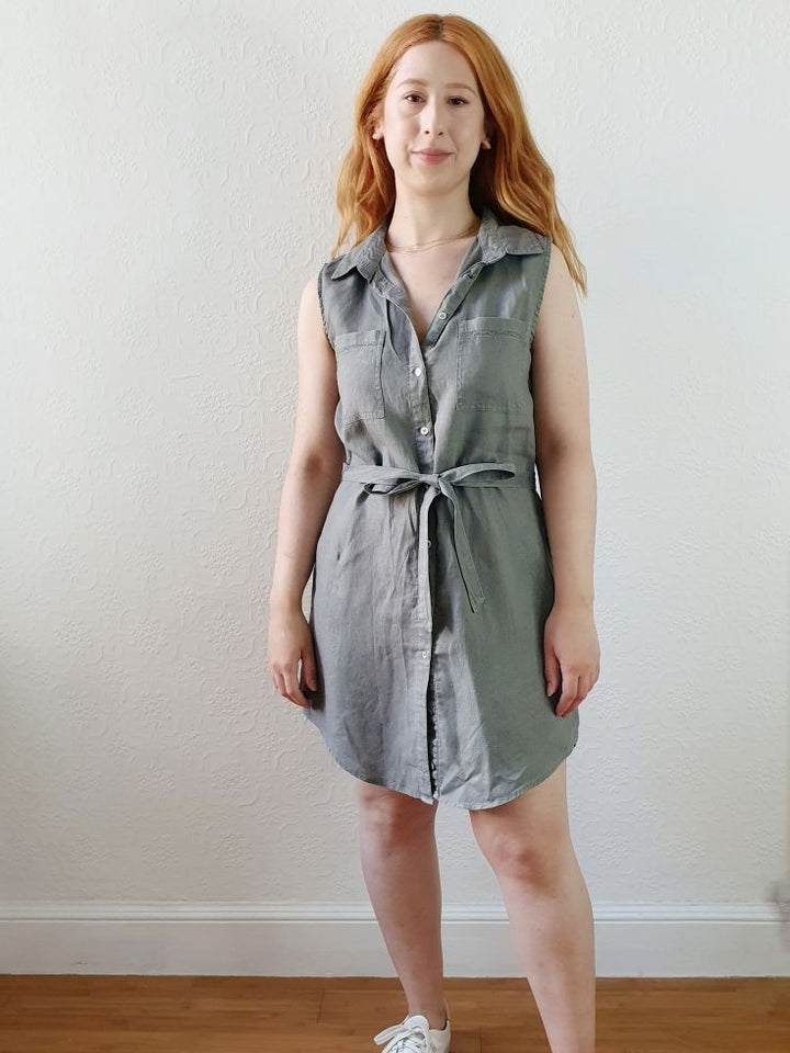 Khaki Pure Linen Shirt Dress - S