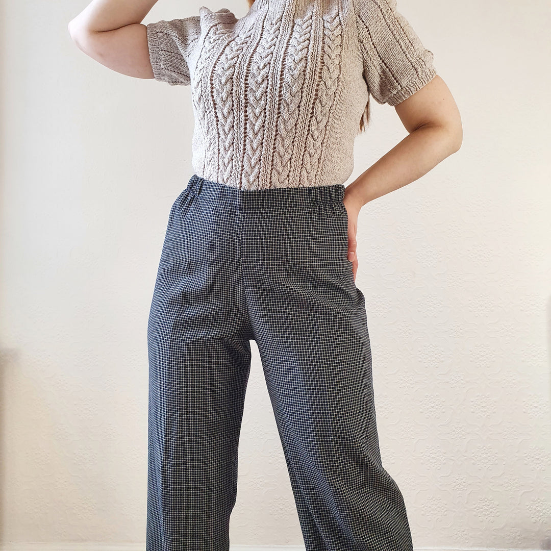 Navy Gingham Wool Trousers - XL