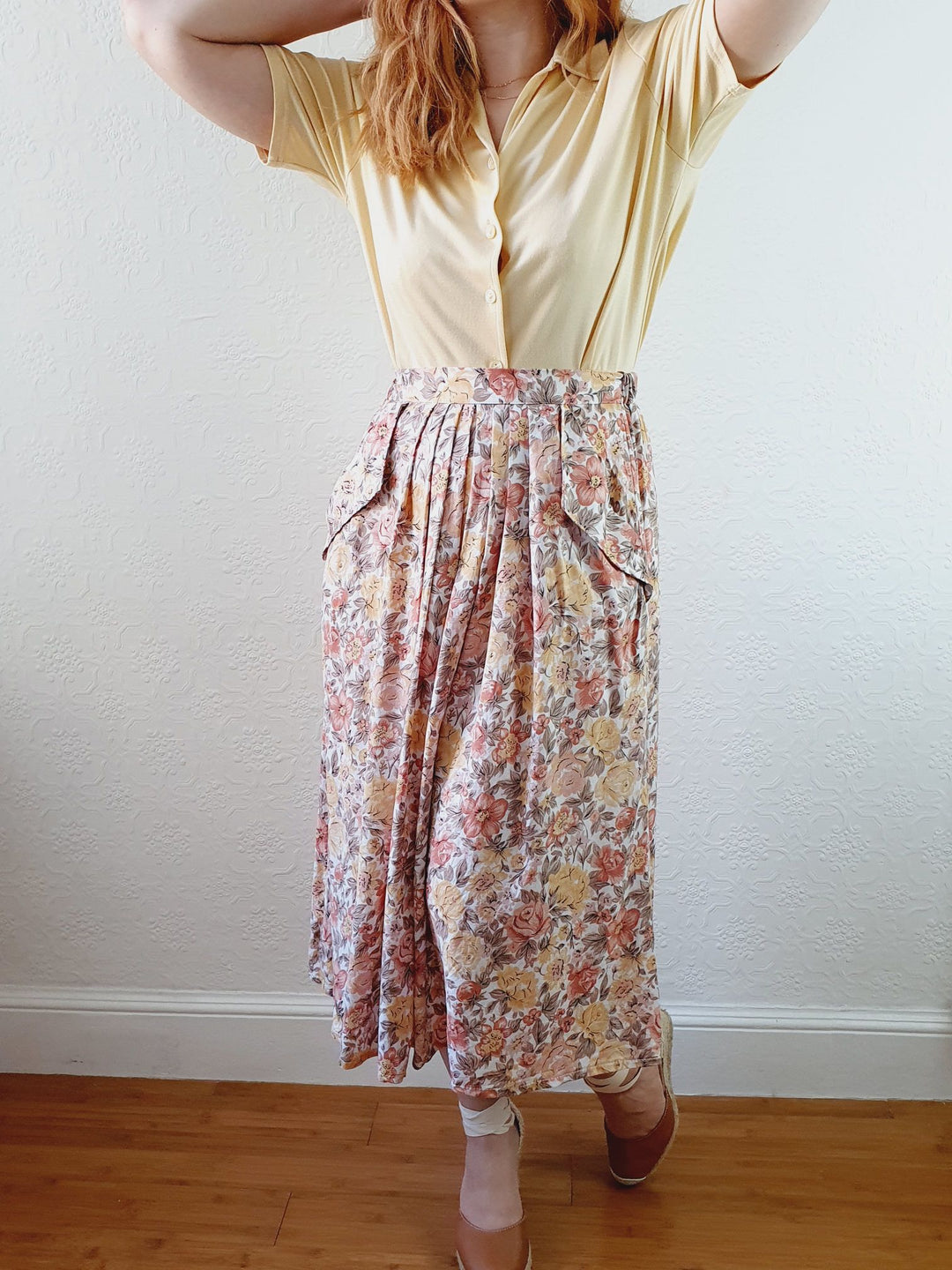 Vintage Pink Floral Skirt - S