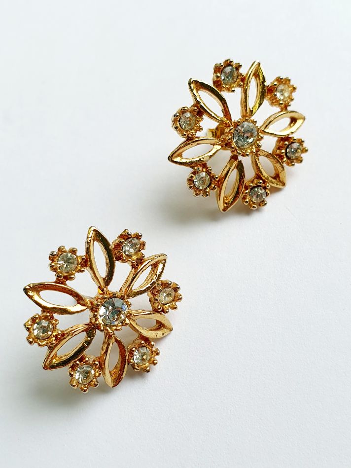 Vintage Gold Plated Flower Stud Earrings