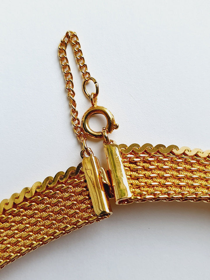 Vintage Gold Plated Flat Mesh Chain Necklace